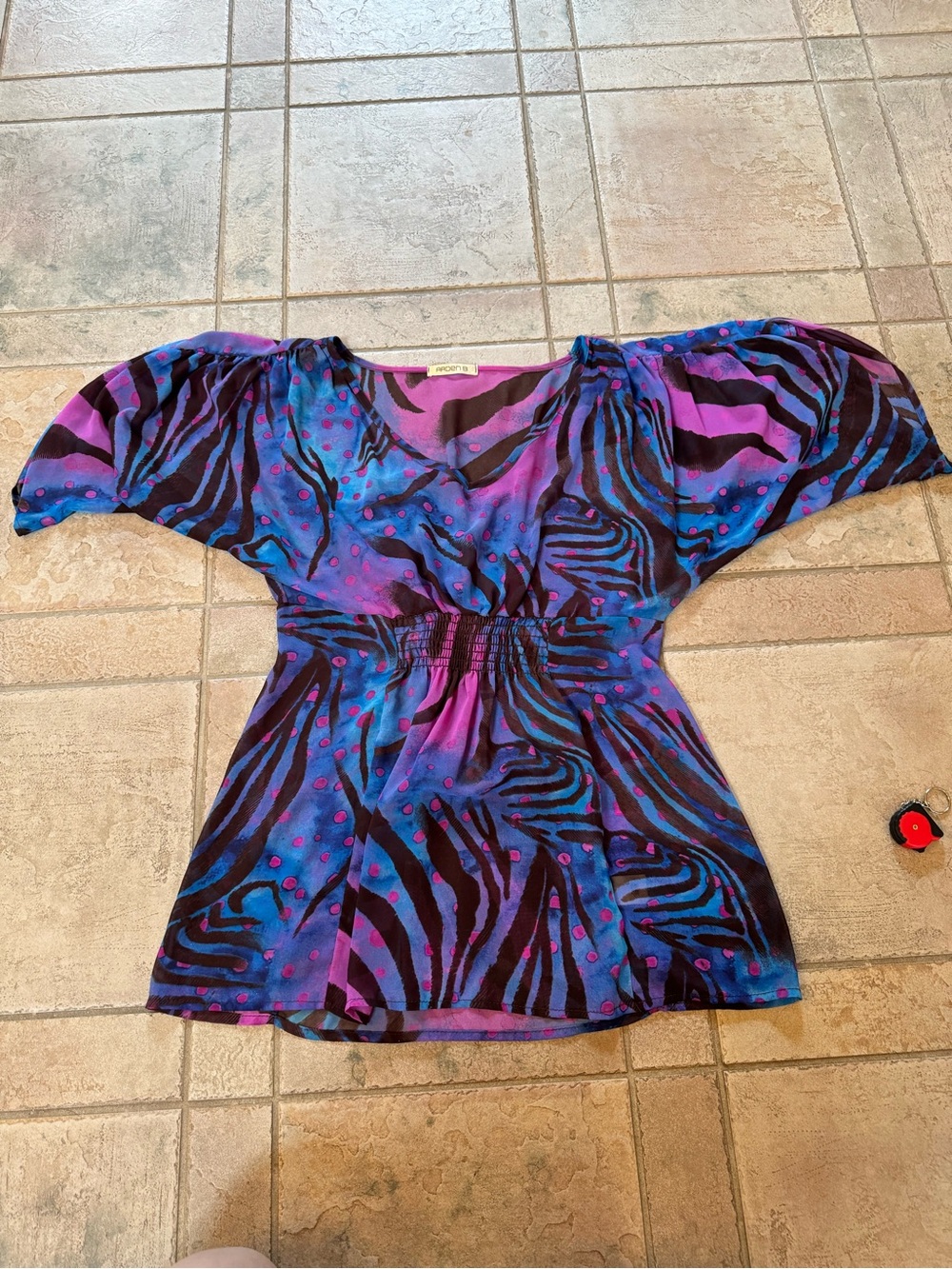 Arden B Purple and Blue Zebra-Print Flutter Sleeve Tunic